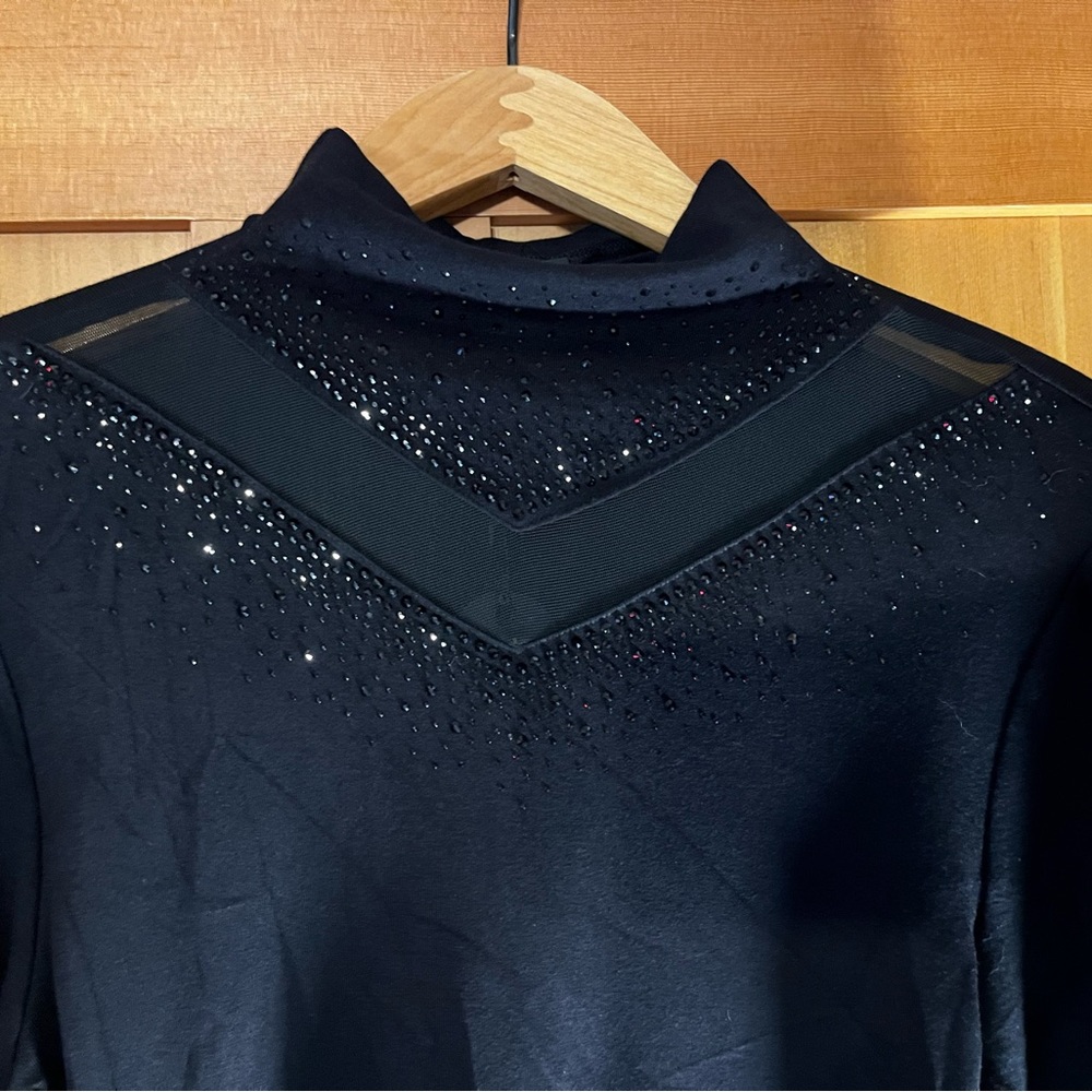 Black Tricotto Beaded Mock Turtleneck